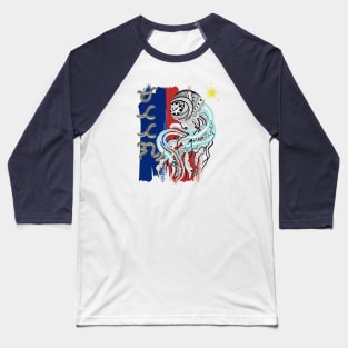 Philippine Flag-Tribal line Art Jellyfish / Baybayin word Matatag (Tough/Stable) Baseball T-Shirt